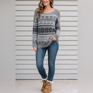 Gray Fair Isle Patterned Women's Sweater Sz M